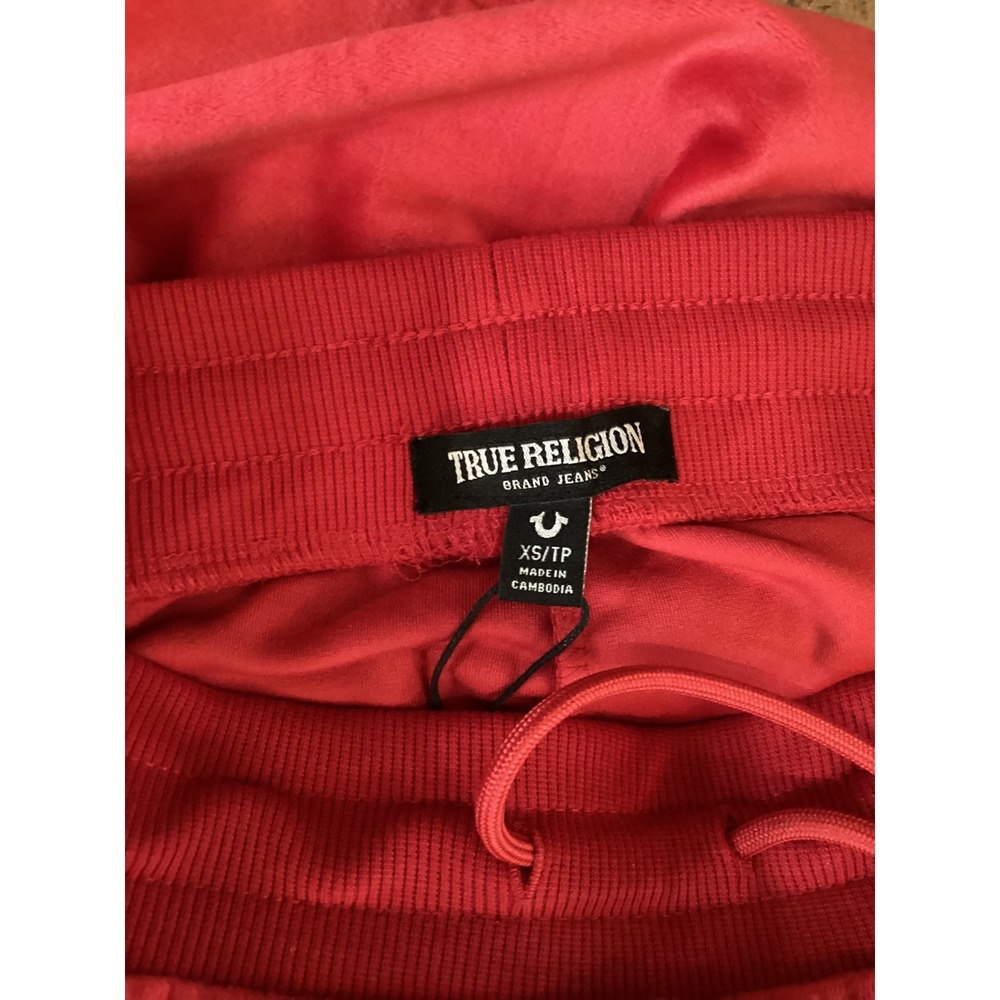 True Religion Womens Velour Straight Leg Sweatpants Red Rhinestone Logo XS New - Picture 6 of 7